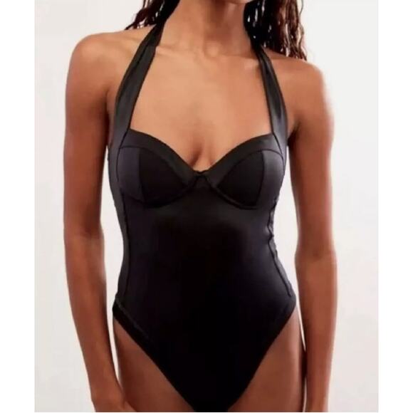 Free People x We are HAH  Pull Thru One Piece Swimsuit / Bodysuit Black Medium - Picture 1 of 5